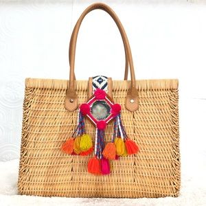🌸OFFERS?🌸Tory Burch Rattan Pom Pom Tote Bag